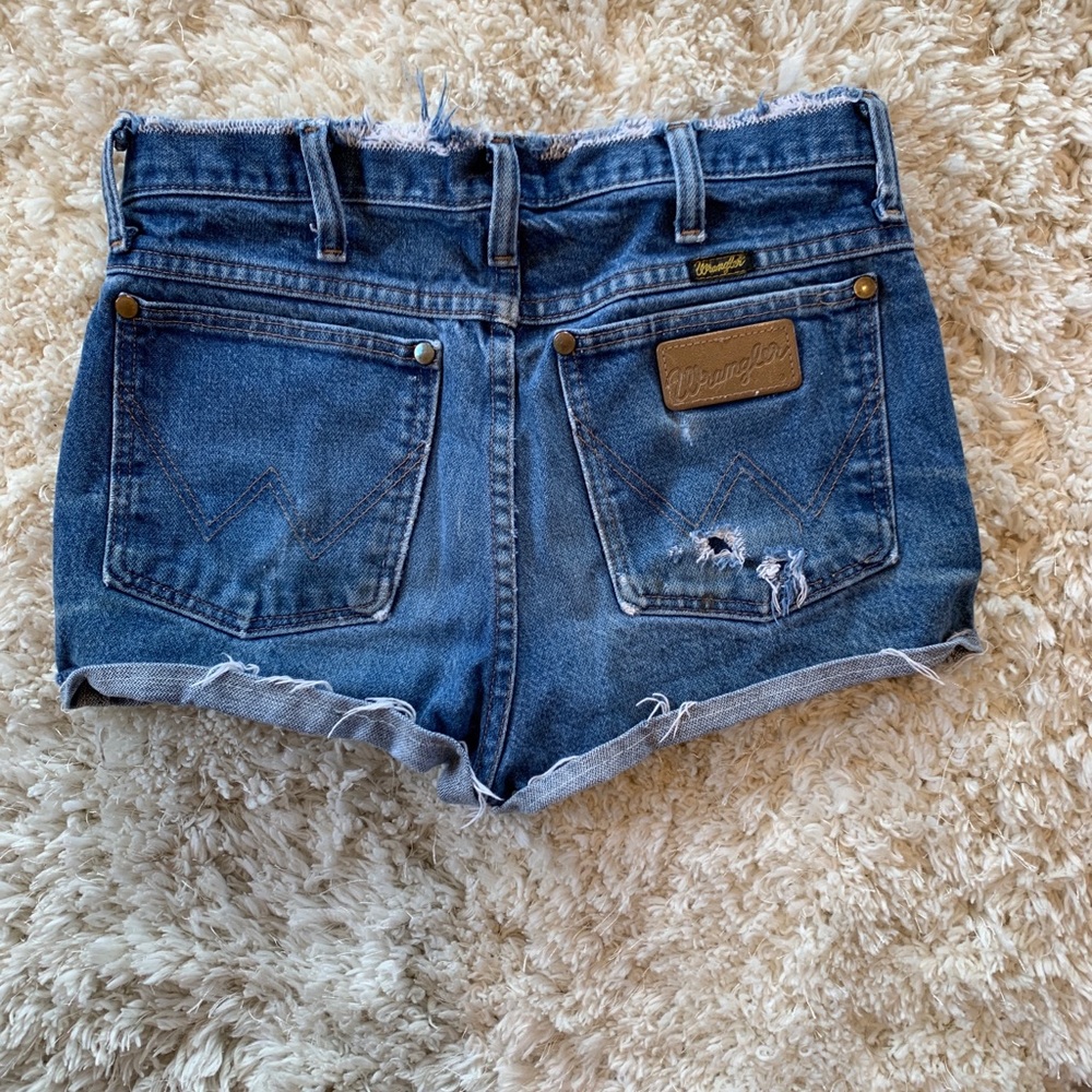 Distressed wrangler jean shorts